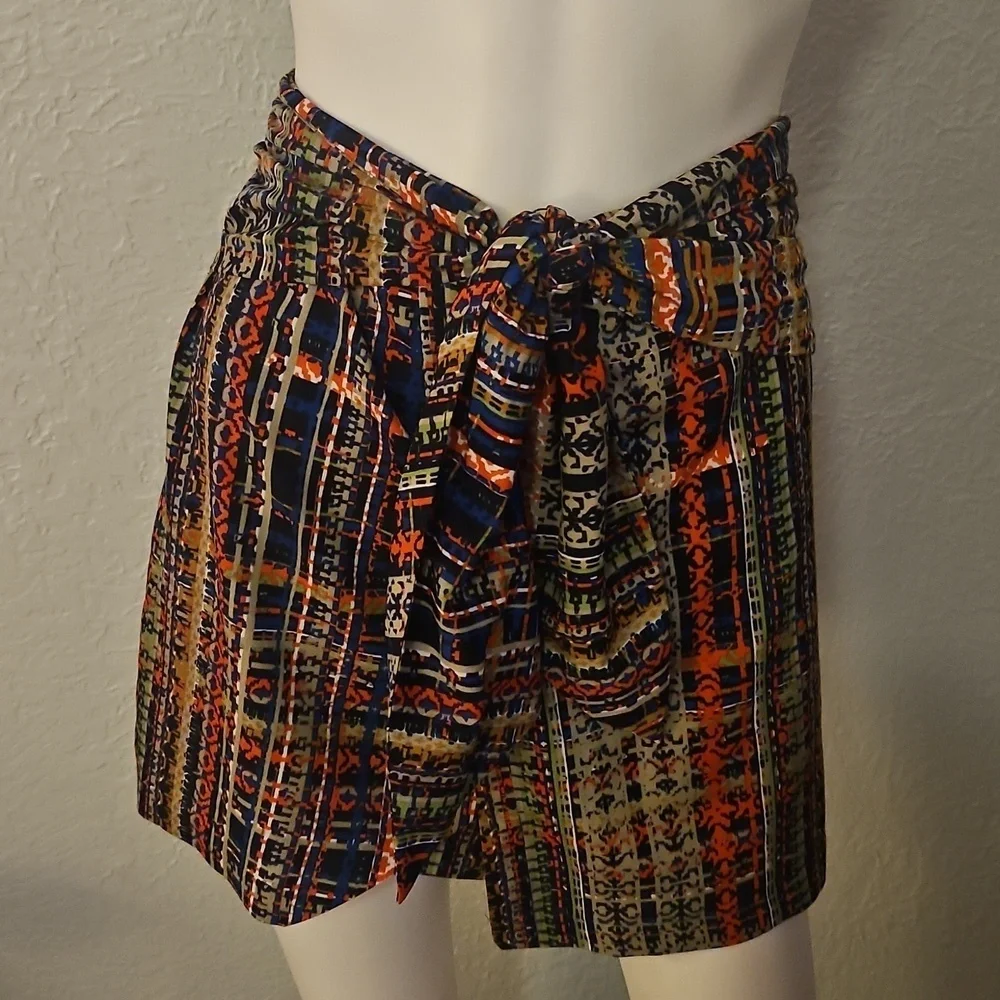 CABI Multicolor Patterned Tie Waist Wrap Skorts